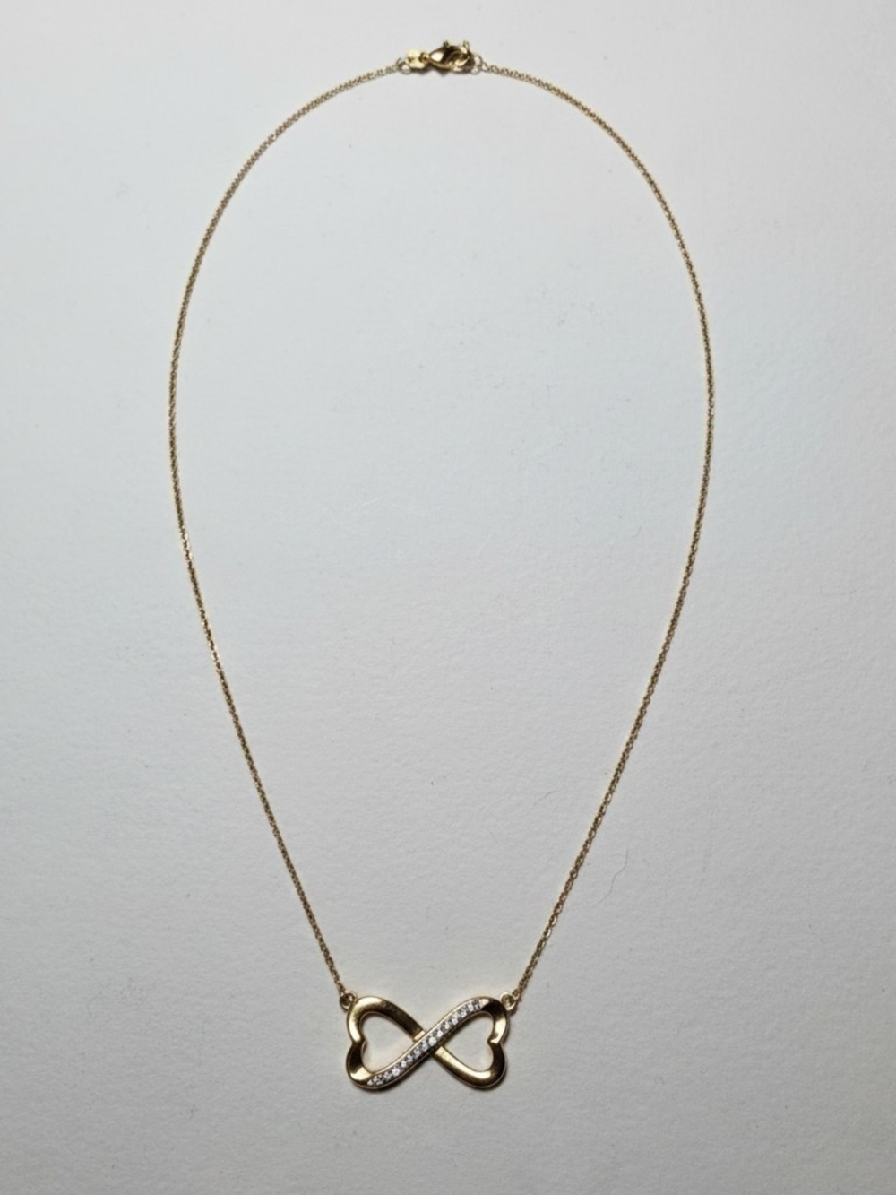 Gold Over 925 Sterling Infinity Heart Necklace with Clear Crystals